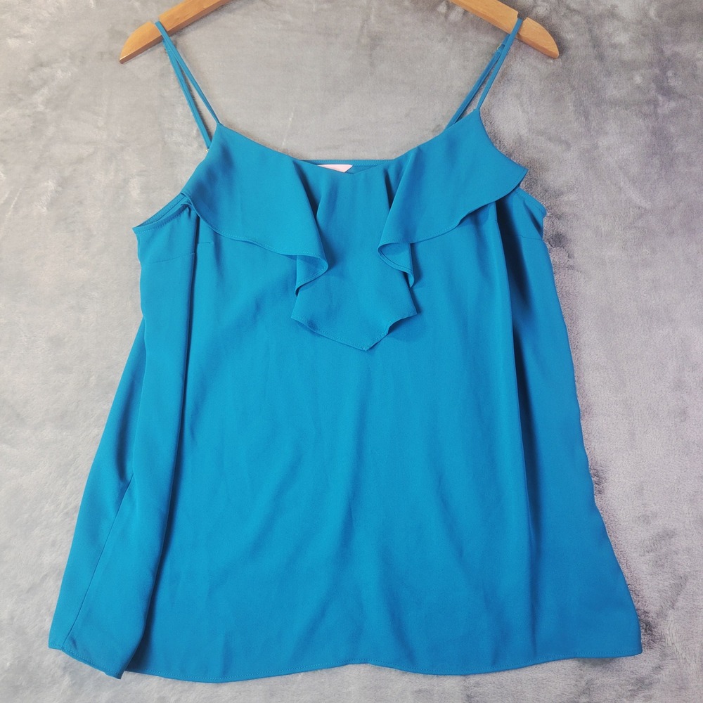 Lilly Pulitzer Womens Blue Ruffle Neck Cami Top Adjustable Straps M Summer Chic
